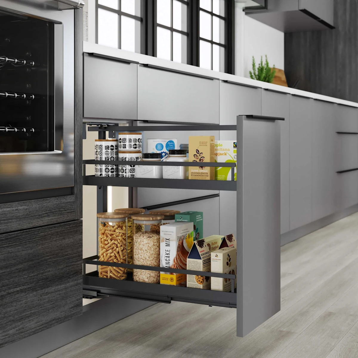 Fabuwood Dispensa base pullout with adjustable trays