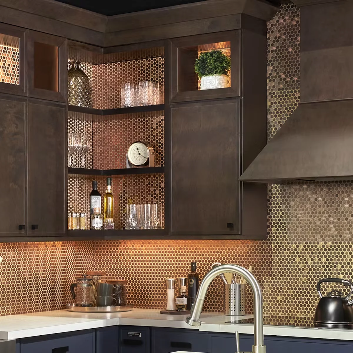 Fabuwood kitchen with Hafele under-cabinet lighting illuminating the counter