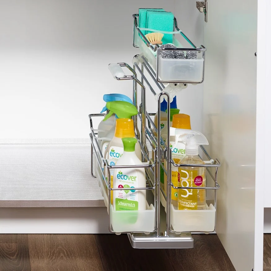 Fabuwood under-sink pullout with removable baskets and trays