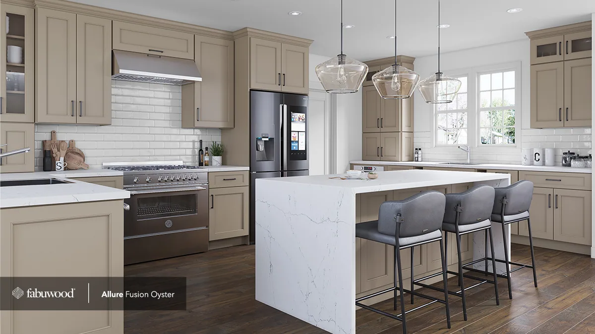 Oyster face-frame kitchen with a central island, first view