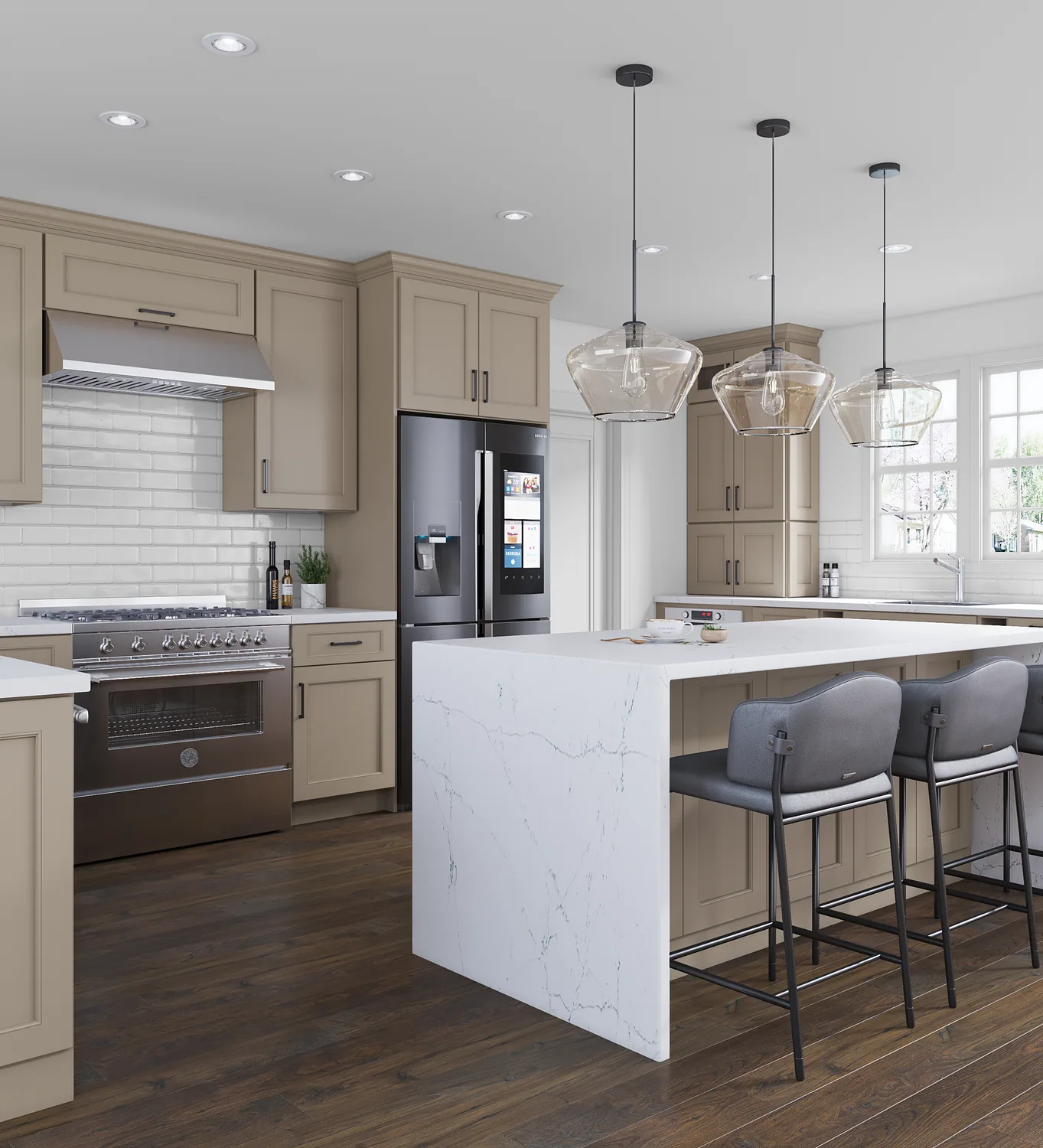 Oyster face-frame kitchen with a central island, second view