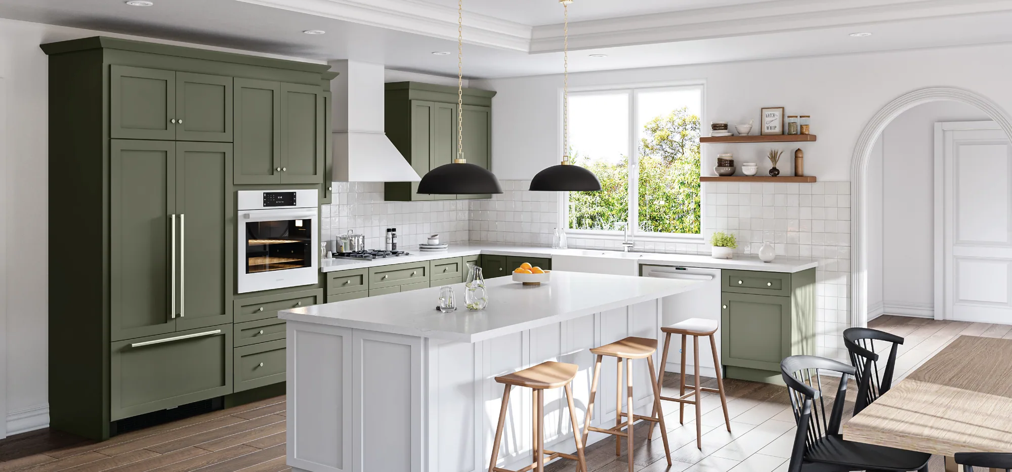 Forest green face-frame kitchen, second view