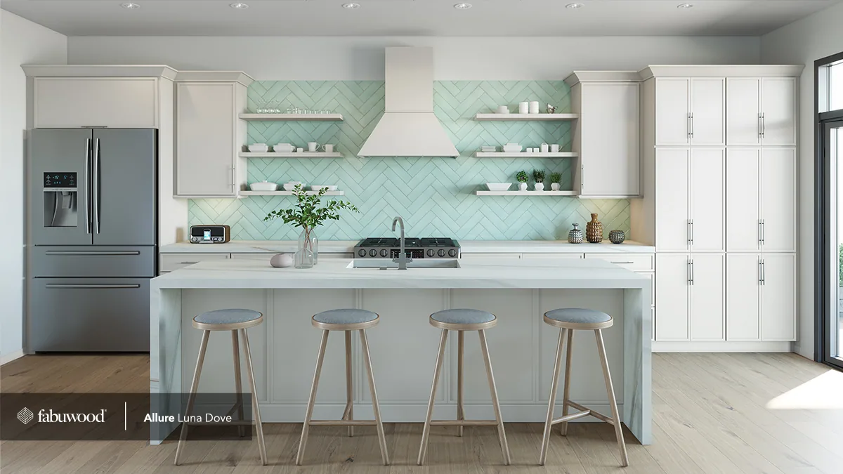 Soft dove flat-front face-frame kitchen, first view