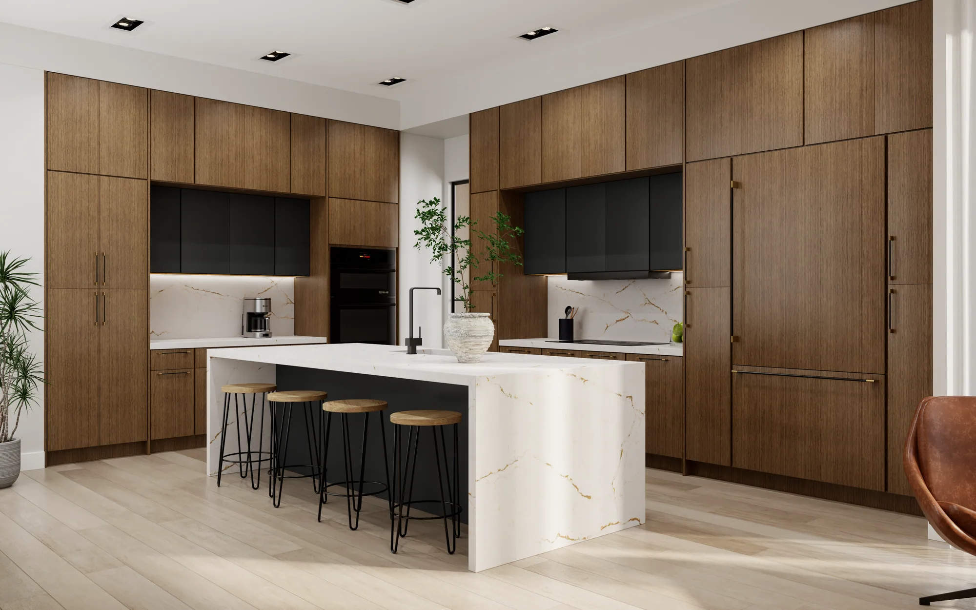 Canyon oak face-frame kitchen with a large island, second view