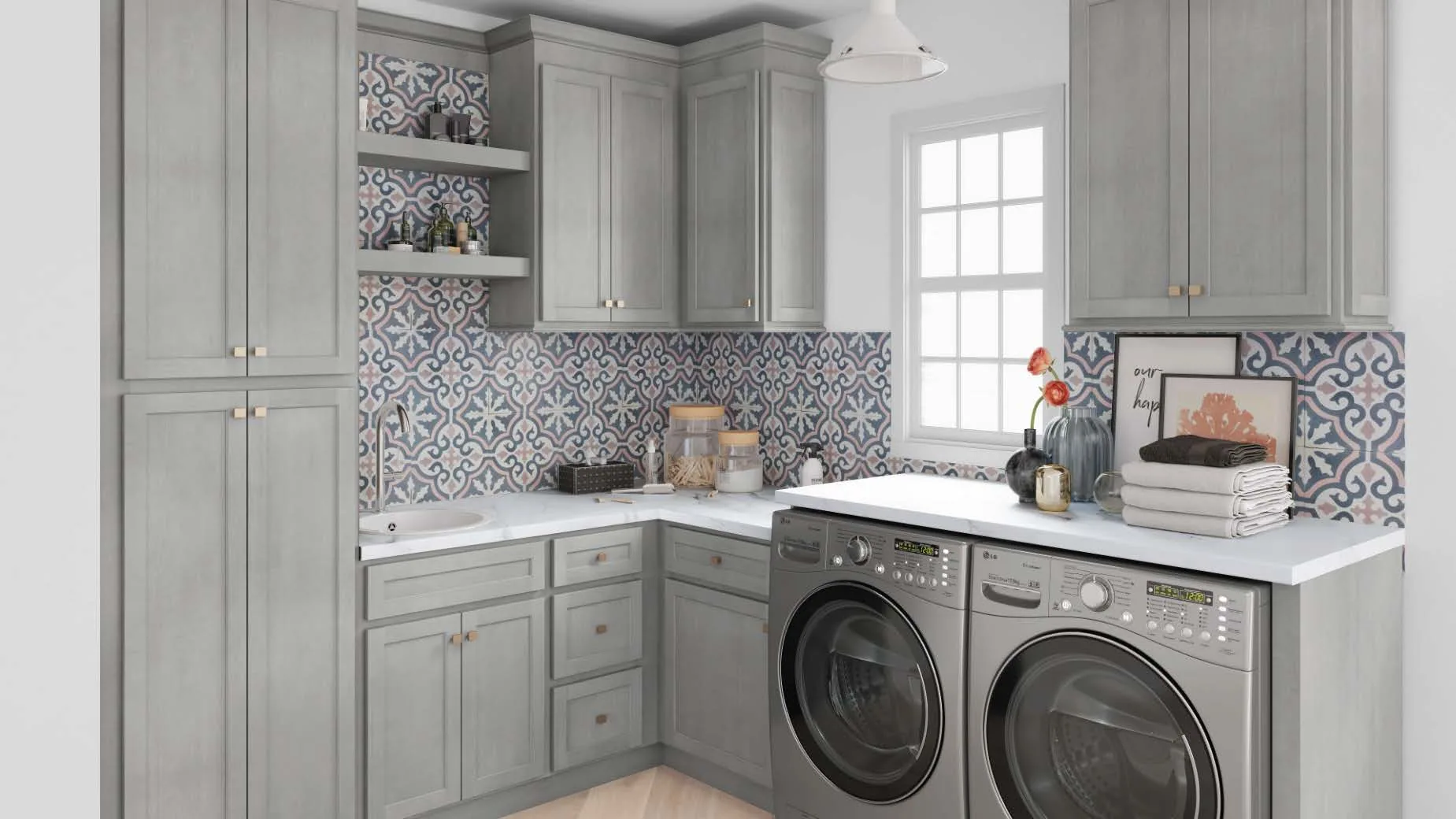 Mist gray shaker face-frame kitchen, third view