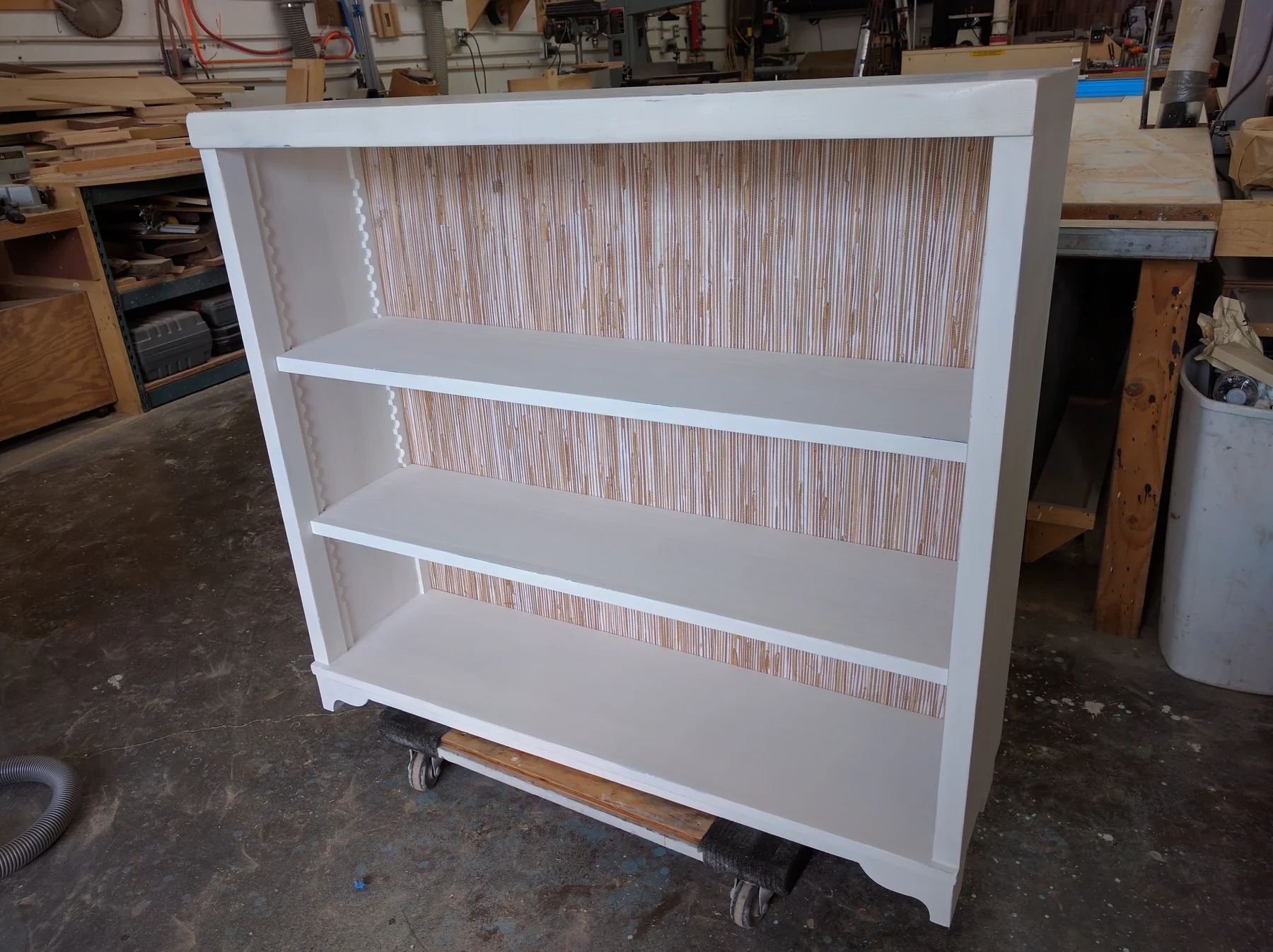 Painted bookcase in the shop before installation